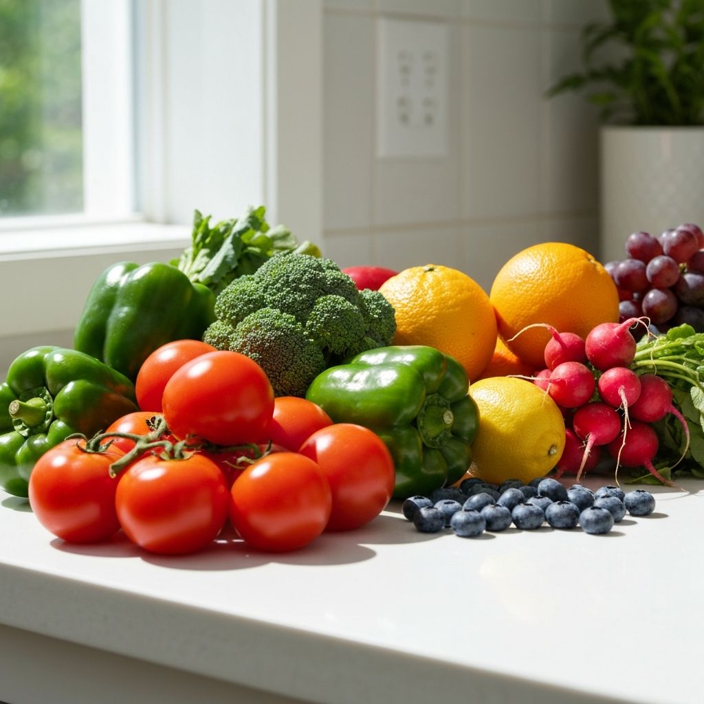 Alimentation équilibrée avec fruits et légumes